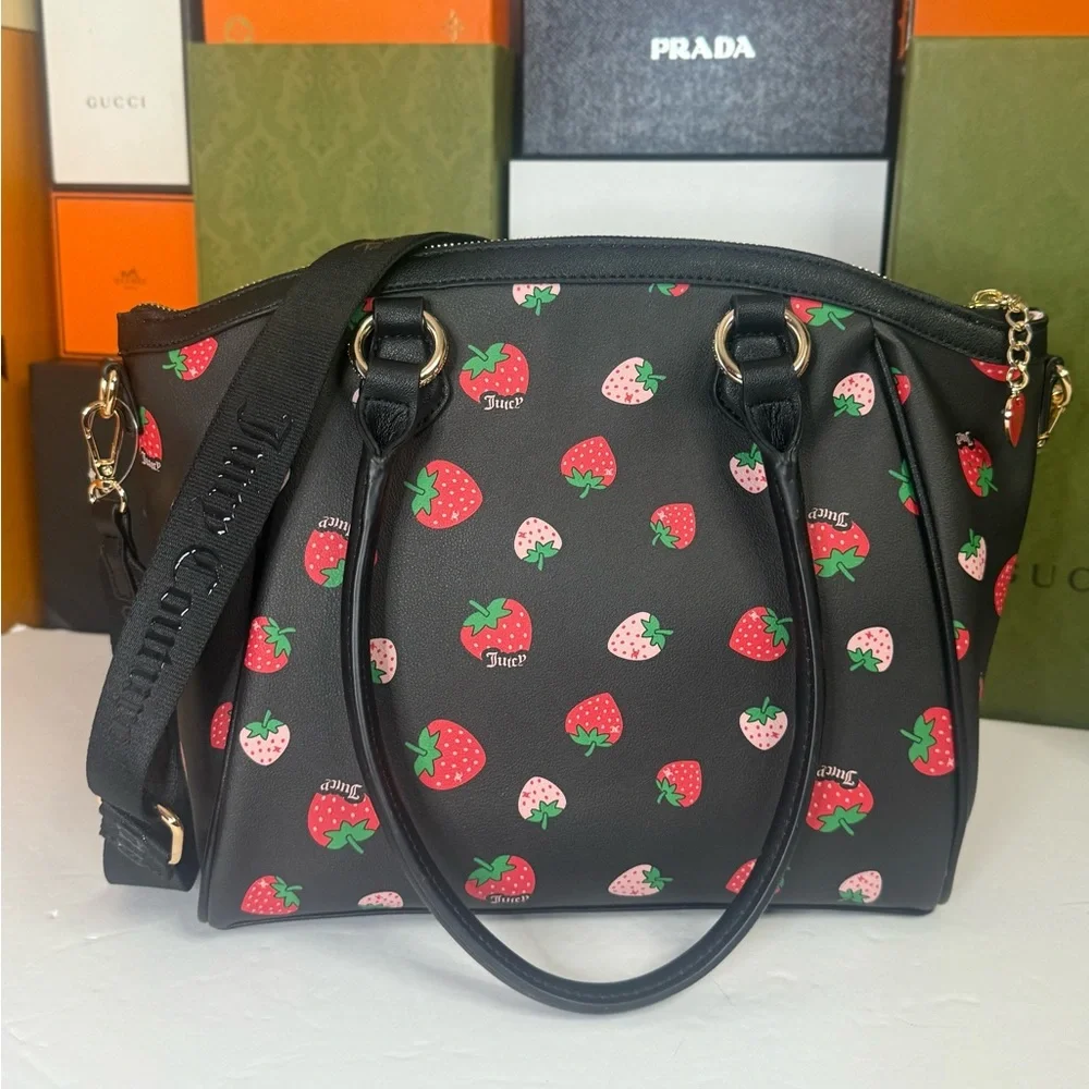๐JUICY COUTURE Black and Red Satchel with Strawberry Charm - Picture 5 of 16